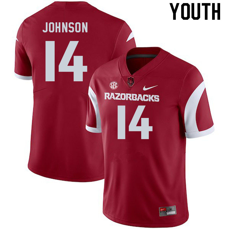 Youth #14 RJ Johnson Arkansas Razorback College Football Jerseys Stitched Sale-Cardinal - Click Image to Close